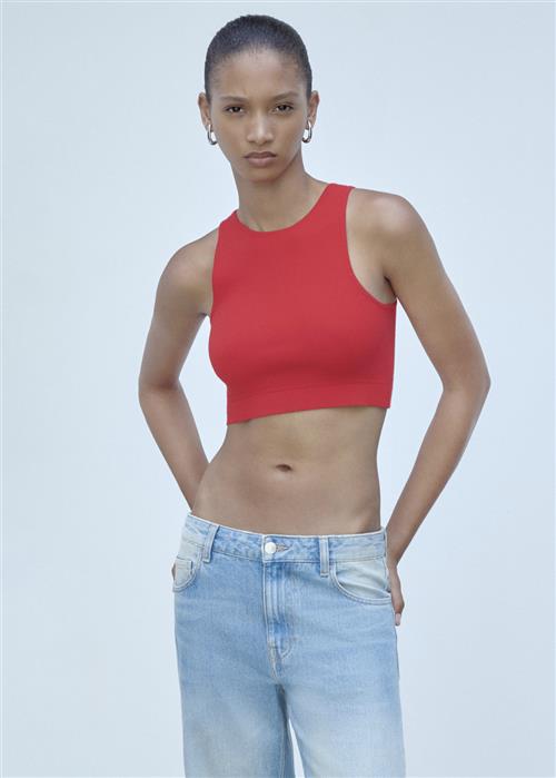 MANGO Knitted Cropped top Kvinde Red Tanktoppe Str XS - hos Magasin