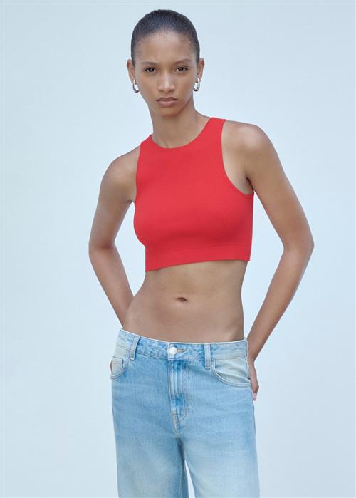 MANGO Knitted Cropped top Kvinde Red Tanktoppe Str XXS - hos Magasin