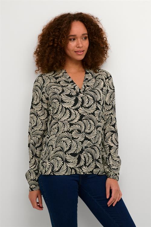 Se Kaffe Kamarta Shirt Kvinde Black Deep/antique White Print Langærmede Skjorter Str 44 - hos Magasin ved Magasin