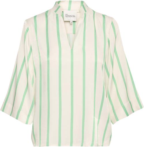 My Essential Wardrobe Miamw Blouse Kvinde Off White W. Green Stripe Langærmede Bluser Str 42 - hos Magasin