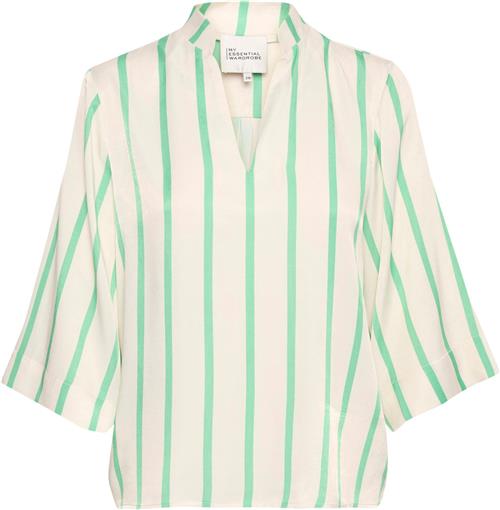 My Essential Wardrobe Miamw Blouse Kvinde Off White W. Green Stripe Langærmede Bluser Str 34 - hos Magasin