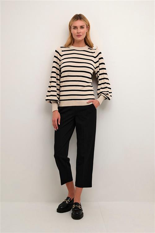 Kaffe Kamala Stripe Knit Pullover Kvinde Feather Gray Melange/black Langærmede Bluser Str S - hos Magasin