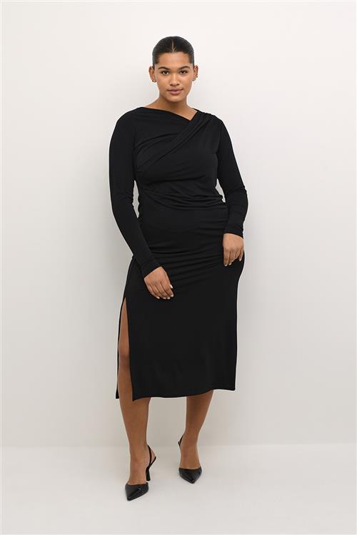 Kaffe Curve Kcaidi Jersey Dress Kvinde Black Deep Midi Kjoler Str S - hos Magasin