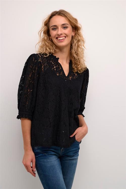 Cream Crkaspis Lace Blouse Kvinde Pitch Black Langærmede Bluser Str 44 - hos Magasin