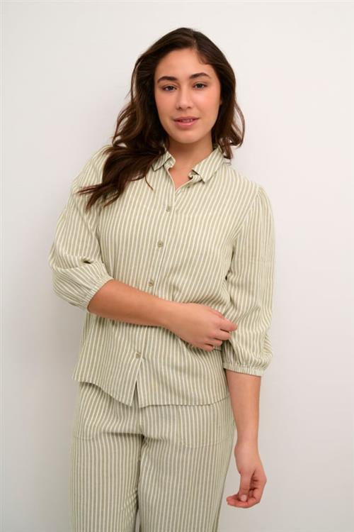 Kaffe Kamilia Shirt Kvinde Chinchilla/chalk Stripe Langærmede Skjorter Str 46 - hos Magasin