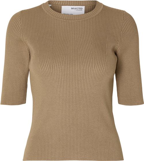 Selected Femme Slfmala 2/4 Knit Oneck Noos Kvinde Greige Kortærmet Strik Str L - hos Magasin