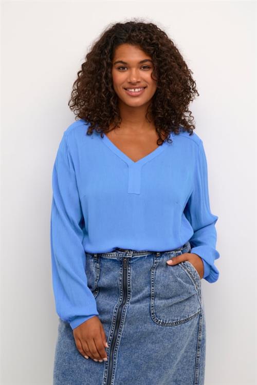 Kaffe Curve Kcami LS Blouse Kvinde Ultramarine Langærmede Bluser Str 44 - hos Magasin