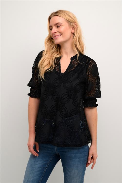 Culture Cuolu SS Blouse Kvinde Black Kortærmede Bluser Str L - hos Magasin