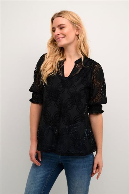 Se Culture Cuolu SS Blouse Kvinde Black Kortærmede Bluser Str XL - hos Magasin ved Magasin