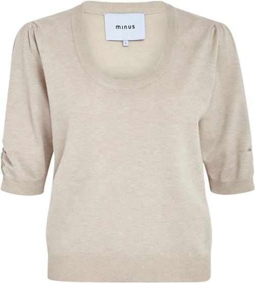 Minus Pam Scoop Neck Knit Tshirt Kvinde Sand Gray Melange Kortærmet Strik Str L - hos Magasin