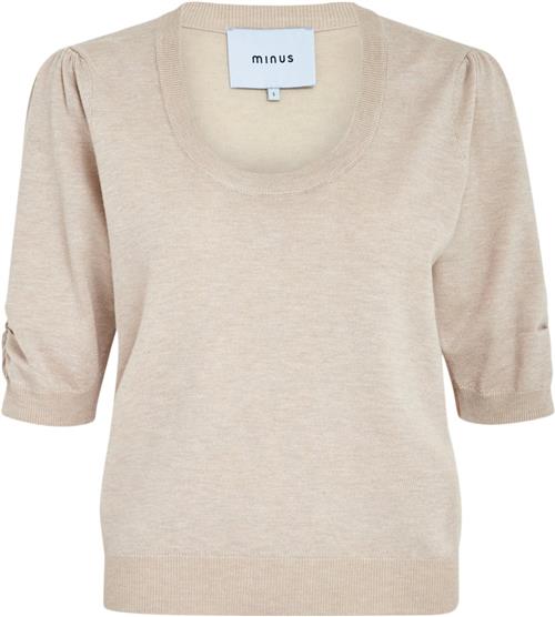 Minus Pam Scoop Neck Knit Tshirt Kvinde Sand Gray Melange Kortærmet Strik Str XL - hos Magasin