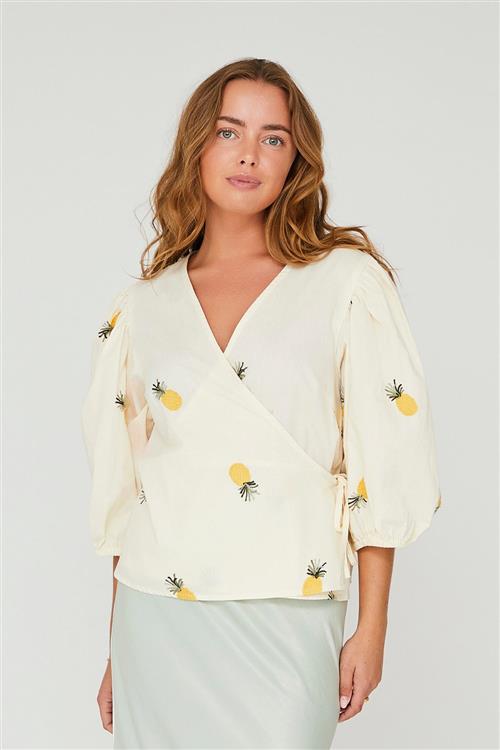 A-VIEW Rebekka Fruit Blouse Kvinde Sand/yellow Kortærmede Bluser Str 40 - hos Magasin