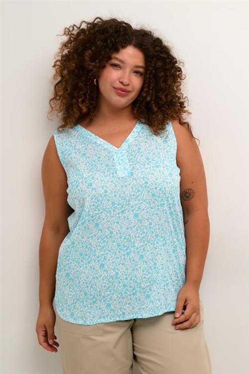 Se Kaffe Curve Kcami Top Printed Kvinde Blue Atoll Petit Fleur Toppe Str 48 - hos Magasin ved Magasin