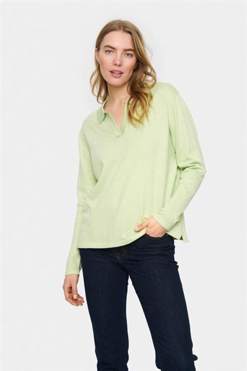 Saint Tropez Milasz Polo Pullover Kvinde Seedling Melange Langærmede Bluser Str L - hos Magasin