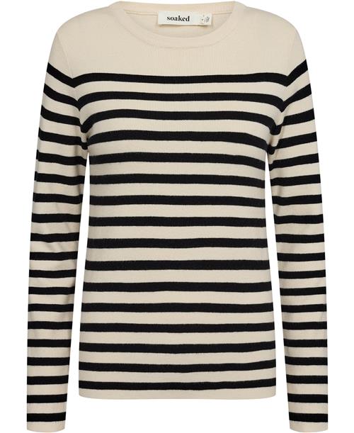 Soaked in Luxury Slpina Striped Tee LS Kvinde White With Black Stripe Sweaters Regular Fit Str XS - hos Magasin