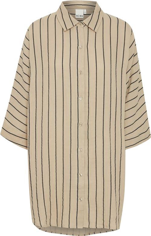 ICHI Iafoxa Striped Beach SH Kvinde Doeskin/black Stripe Langærmede Skjorter Str XL - hos Magasin