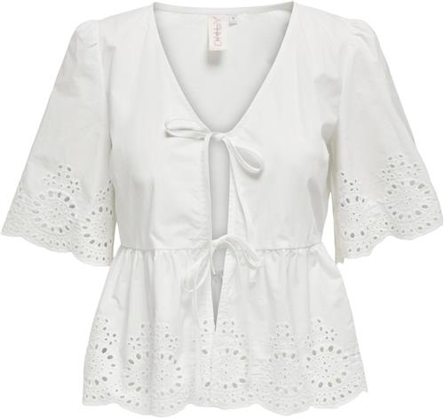 Se ONLY Onlmilia SS Vneck BOW EMB TOP WVN Kvinde Bright White Toppe Str L - hos Magasin ved Magasin