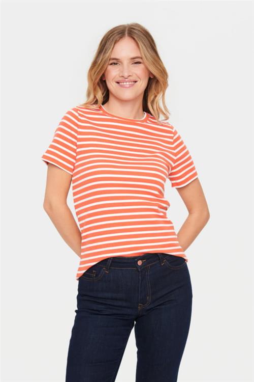 Saint Tropez Astersz SS Stripe Tshirt Kvinde Tigerlily Kortærmede T-shirts Regular Fit Str L - hos Magasin