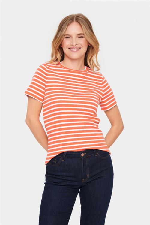 Saint Tropez Astersz SS Stripe Tshirt Kvinde Tigerlily Kortærmede T-shirts Regular Fit Str XS - hos Magasin