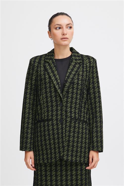 ICHI Ihkate Houndstooth Oversize BL Kvinde Parrot Green Houndstooth Blazere Str XS - hos Magasin