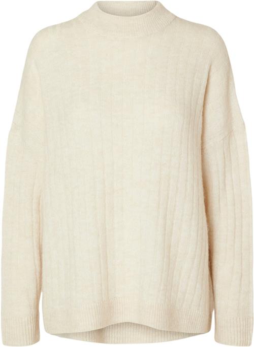 Selected Femme Slfmaline LS Knit High Neck Noos Kvinde Birch/melange Sweaters Str XS - hos Magasin