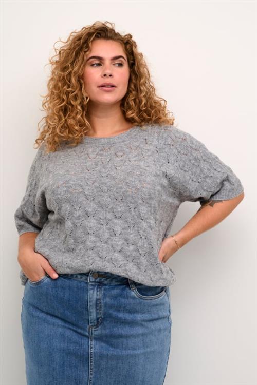 Kaffe Curve Kcnalene Knit Pullover Kvinde Grey Melange Sweaters Str S - hos Magasin