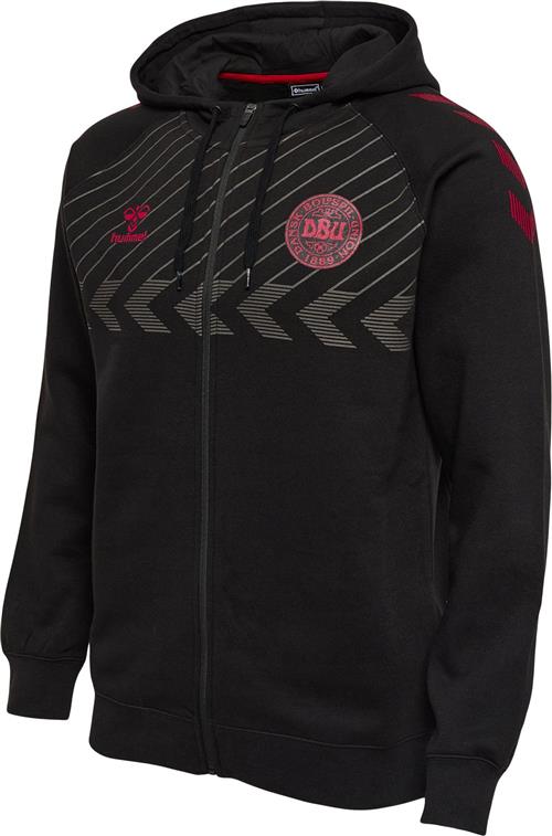 Hummel DBU Danmark Fan Hættetrøje m. Lynlås Voksen Mand Sort Hoodies Str L - hos Magasin