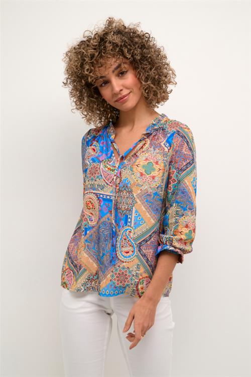 Cream Crronja Blouse 3/4 SL Kvinde Multi Color Paisley Print Kortærmede Bluser Str S/M - hos Magasin