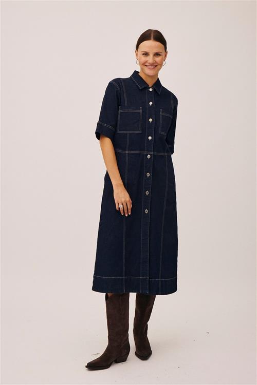 Magasin du Nord Collection Magasin Esther 1G Kvinde Dark Blue Denim Midi Kjoler Str XS Bomuld