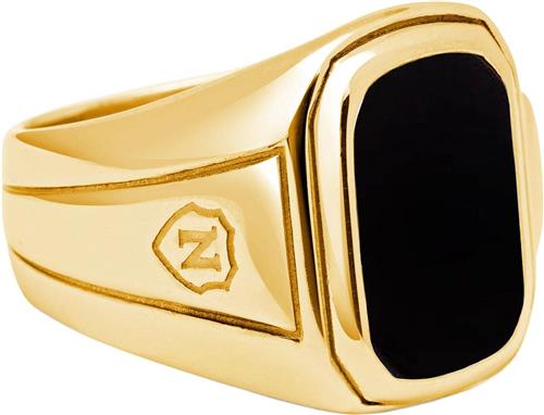 Nialaya Men's Oblong Gold Plated Signet Ring With Onyx 8 - Ringe Stål hos Magasin