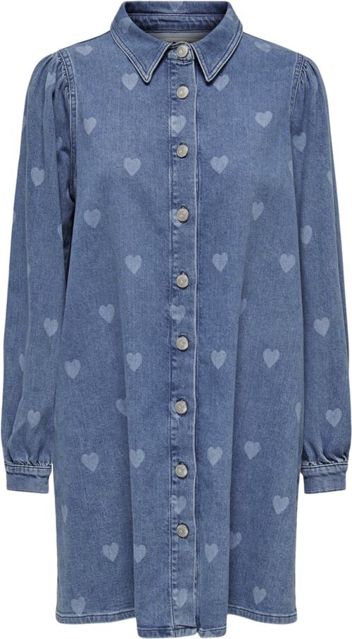 ONLY Onlalma L/S Heart Dress DNM CRO Kvinde Medium Blue Denim/heart Korte Kjoler Regular Fit Str XS - Denim hos Magasin