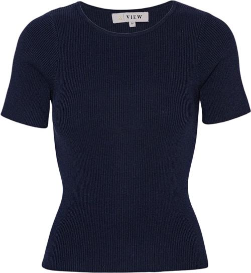 Se A-VIEW Rib Knit Short Sleeve top Kvinde Navy Kortærmet Strik Tight Fit Str S - hos Magasin ved Magasin