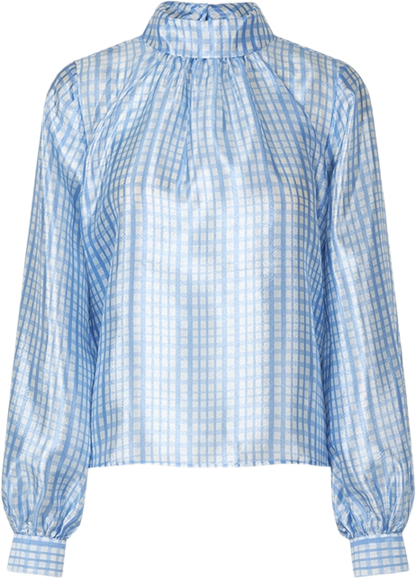 Stine Goya Sgashley, 2067 Textured Poly Kvinde Blue Check Langærmede Bluser Str L - hos Magasin