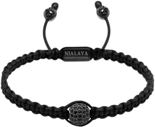 Se Nialaya Men's Black String Bracelet With Black CZ Bead M - Armbånd Stål hos Magasin ved Magasin