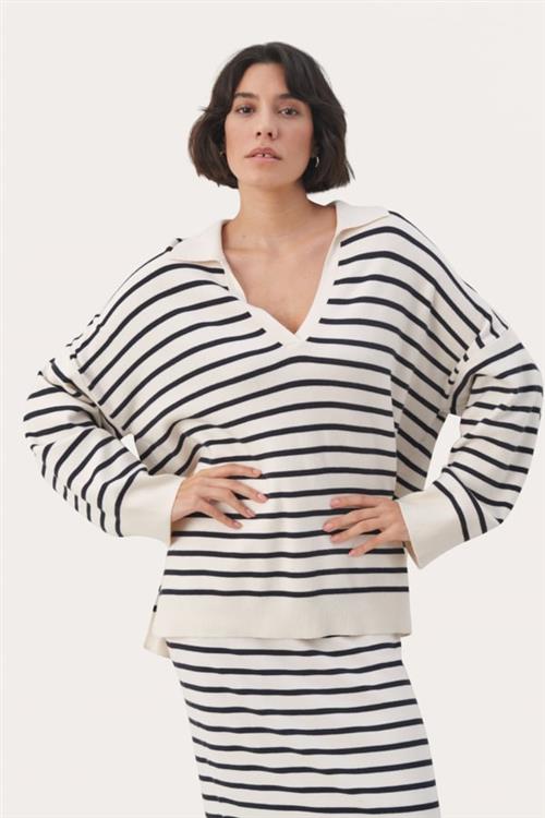 Part Two Natarapw PU Kvinde Dark Navy Stripe Sweaters Relaxed Fit Str S - hos Magasin