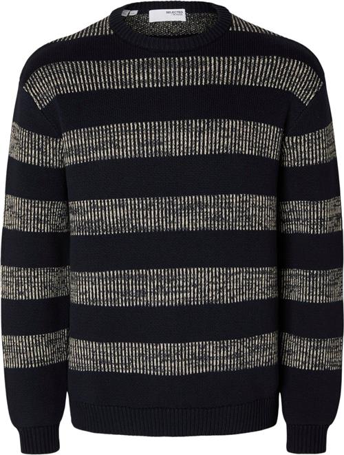 Se Selected Homme Slhstan Relaxed LS Knit Stripe Crew Mand Sky Captain/fog Sweaters Str XXL - hos Magasin ved Magasin