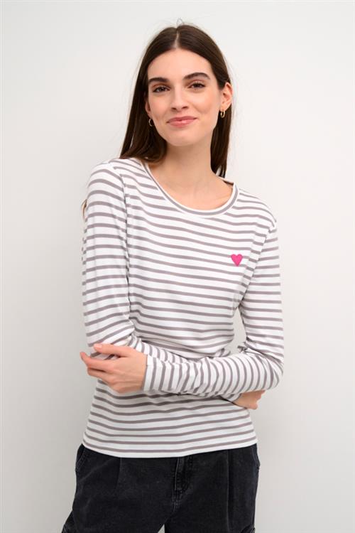 Kaffe Liddy Tshirt Kvinde Chalk/grey-fuchsia Heart Langærmede T-shirts Str XXL - hos Magasin