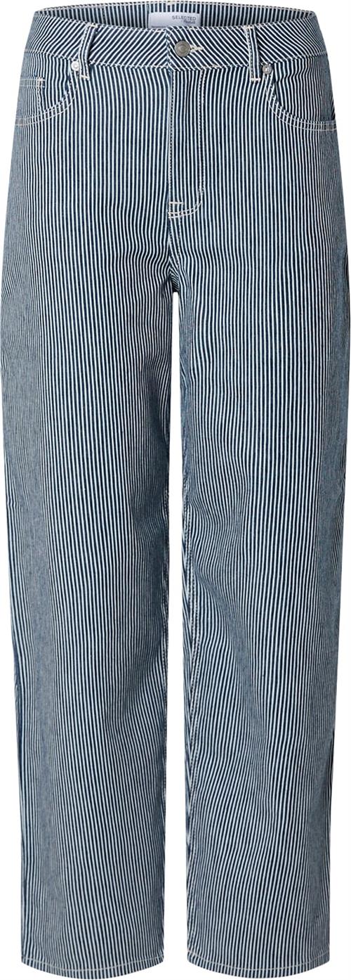 Selected Femme Slfbellamyra HW Stripe Barrel Jean Kvinde Blå Straight Jeans Tapered Fit Str "25/""32" - hos Magasin