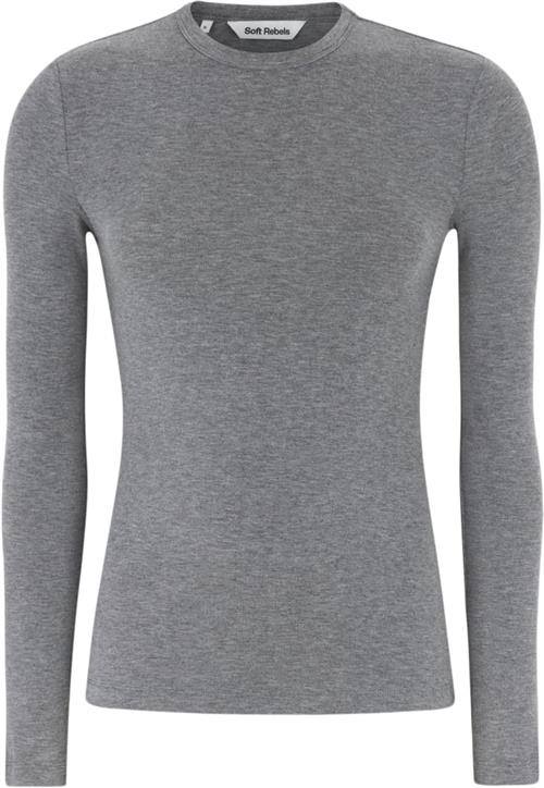 Soft Rebels Srroman Oneck Kvinde Medium Grey Melange Langærmede Bluser Str L - hos Magasin