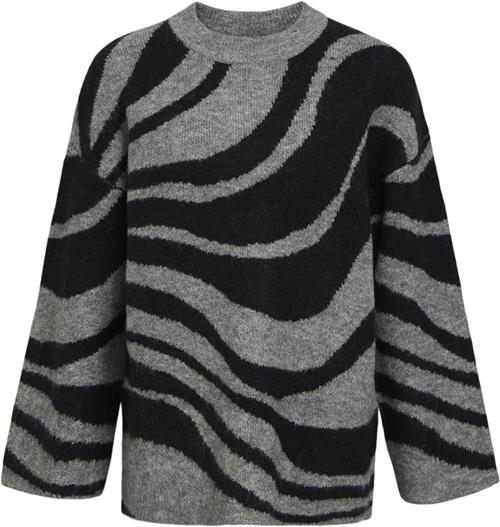 Se Object Objdiana LO L/S Knit Pullover Noos Kvinde Medium Grey Melange/zebra Black Toppe Str S/M - hos Magasin ved Magasin