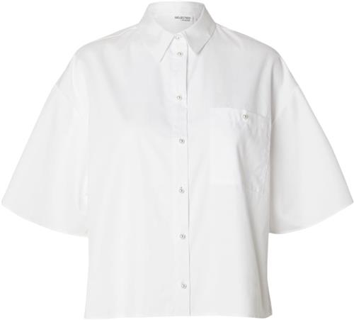 Selected Femme Slfagnese 2/4 Cropped Pearl Shirt B Kvinde Hvid Kortærmede Skjorter Str 38 - hos Magasin