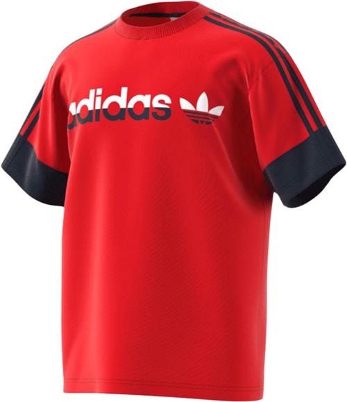 adidas 3 Stripe Split Mand Red Kortærmede T-shirts Str L - Bomuld hos Magasin