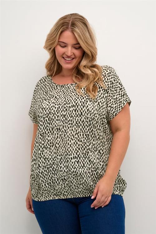 Kaffe Curve Kcjenny Top Kvinde Turtledove/black Graphic Dot Toppe Str 48 - hos Magasin