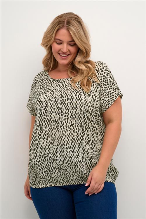 Kaffe Curve Kcjenny Top Kvinde Turtledove/black Graphic Dot Toppe Str 54 - hos Magasin