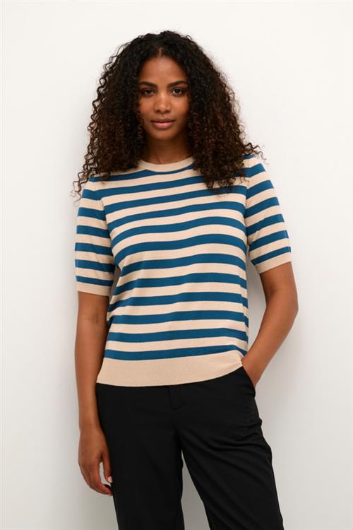 Kaffe Kamilo Short Sleeve Knit Kvinde Smoke Gray/legion Blue Stripe Kortærmede T-shirts Str XL - hos Magasin