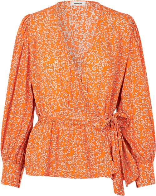 Modström Corinnamd Print top Kvinde Vibrant Orange Flower Leaf Langærmede Bluser Str S - Viskose hos Magasin