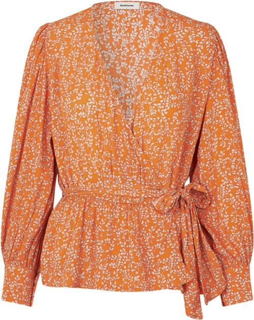 Modström Corinnamd Print top Kvinde Vibrant Orange Flower Leaf Langærmede Bluser Str M - Viskose hos Magasin