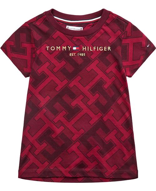 Tommy Hilfiger AOP Monogram Tommy Logo TEE S/S Str 4 år / 104 cm - Deep Rouge Tonal Kortærmede T-shirts hos Magasin