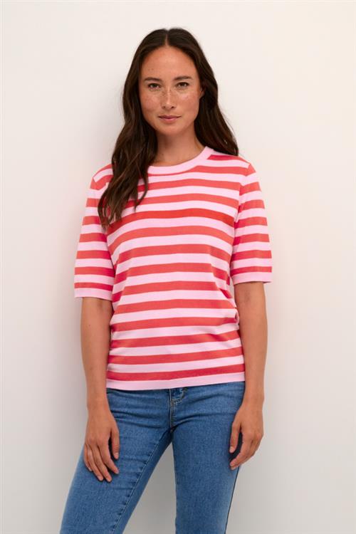 Se Kaffe Kamala Striped Knit Kvinde Pink Mist/cayenne Stripe Kortærmede T-shirts Str S - hos Magasin ved Magasin