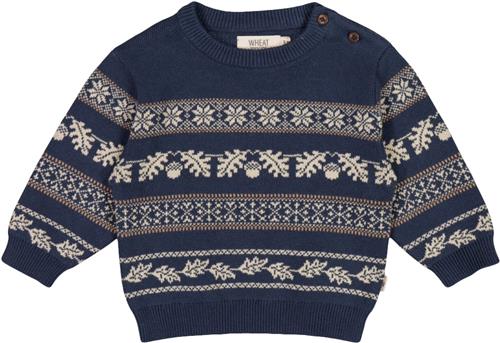 Se Wheat Jacquard Pullover Julius Str 2 år / 92 cm - Sea Storm Strik Bomuld hos Magasin ved Magasin